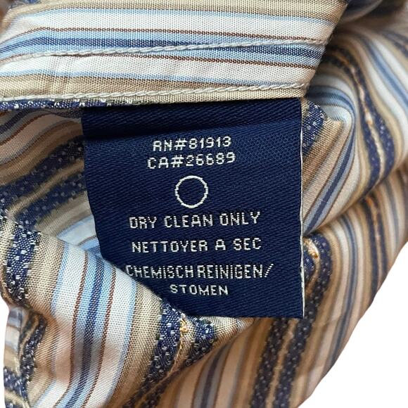 Robert Graham Men’s Striped Button Down Shirt Silk Trim Flip Cuff Blue Size XXL - Picture 13 of 14